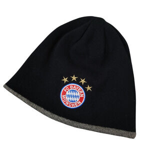 Vintage Reversible FC Bayern Munchen Beanie Hat One Size Embroidered Black Gray